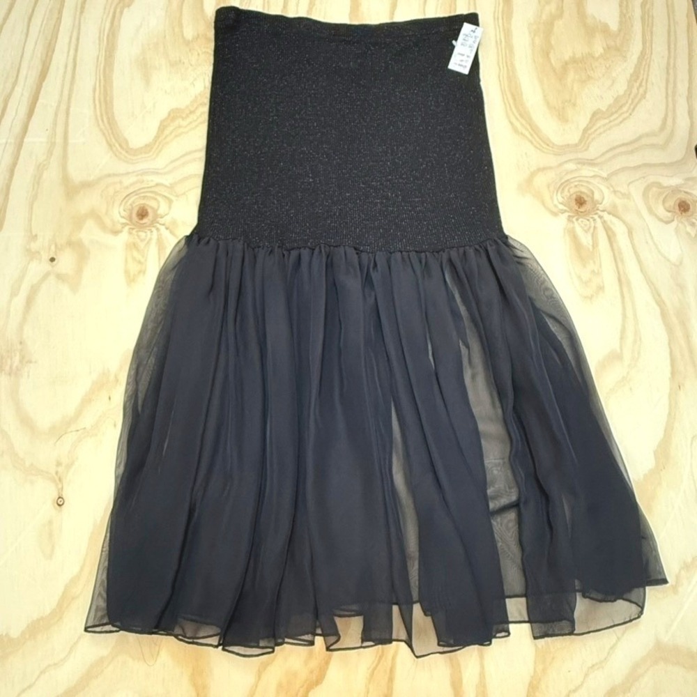 Confessions Vintage Black Metallic Lurex Knit Chiffon Midi Skirt Size L NWT USA